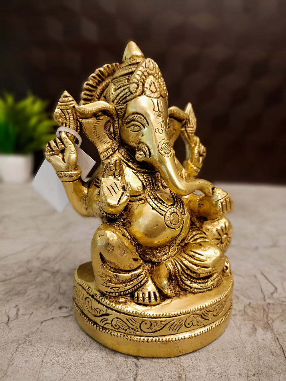 Divine Antique Brass Ganesha – Traditional Temple Artistry - 7 Inch Pooja Decor