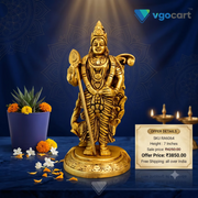 Brass Murugan with Peacock Idol 7 Inch | Lord Murugan Subramanya Statue | Traditional Hindu God Idol for Pooja Room & Home Temple