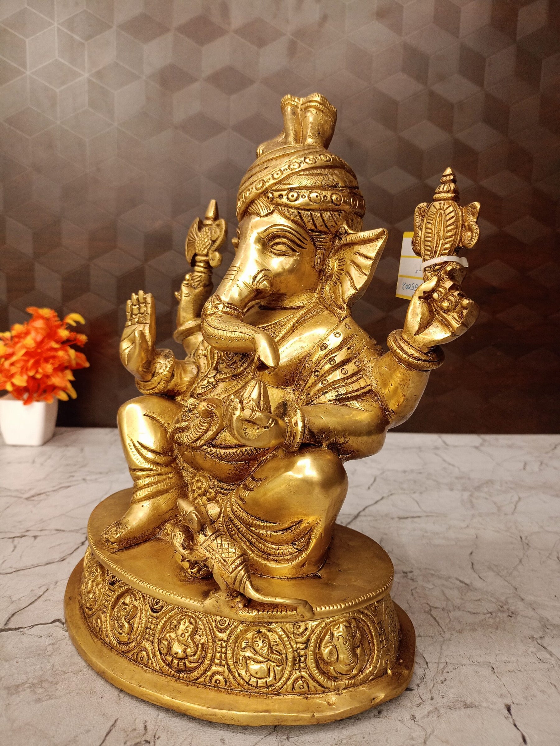 Brass Pagadi Ganesha Idol 12.5 Inch | Traditional Lord Ganesha Statue for Pooja Room, Home Decor & Gifting