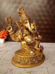 Brass Pagadi Ganesha Idol 12.5 Inch | Traditional Lord Ganesha Statue for Pooja Room, Home Decor & Gifting